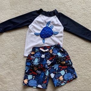 Boys Gymboree Rashguard and Swim Trunks